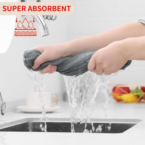 Homaxy Kitchen Dish Cloths - 100% Cotton Waffle Weave, Ultra Soft & Absorbent, 12-Pack | Grey 12 x 12 Inches