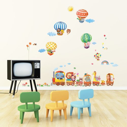 DECOWALL DA4-1406 Animal Train and Hot Air Balloons Kids Wall Stickers Wall Decals Peel and Stick Removable Wall Stickers for Kids Nursery Bedroom Living Room décor