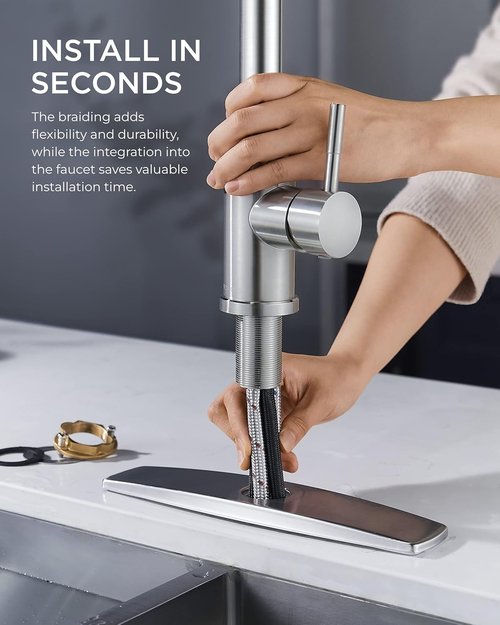 FORIOUS Kitchen Faucet - Pull Down Sprayer, Brushed Nickel Finish, High Arc Design for Farmhouse & RV Use