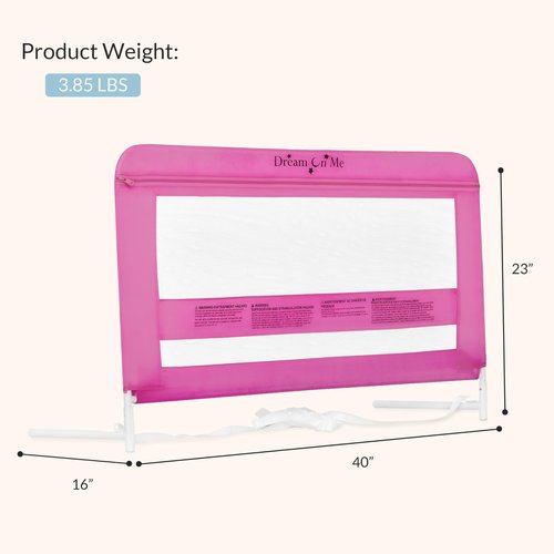 Dream On Me Lilibet Mesh Safety Bed Rail in Pink for Twin, Full and Queen Size Bed, Bed Rail for Toddler