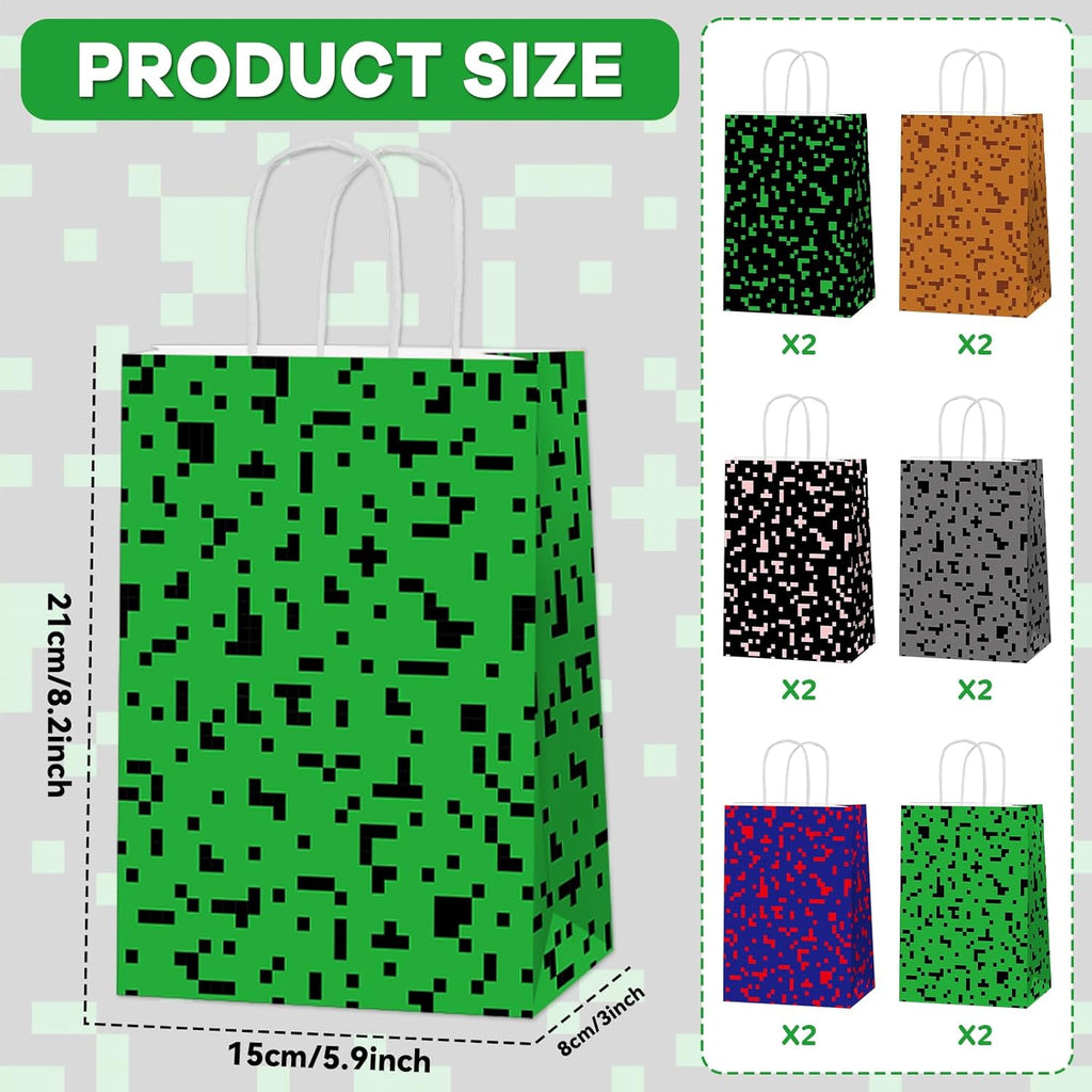 Skiennix Pixelated Party Favor Bags - 12 PCS Video Game Themed Treat Bags for Boys & Girls | Birthday & Baby Shower Decor
