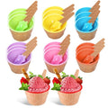 RICHSC-PAN 20 Pack Ice Cream Bowls, Cartoon Candy Color Ice Sundae Cups with Spoon. Multi-Color Reusable, Perfect for Summer Ice Cream Events and Gift Bags for Kids.