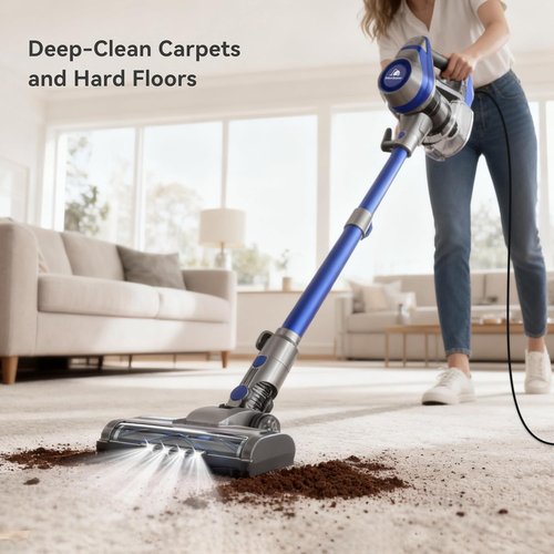 Intercleaner Corded Vacuum Cleaner - 23Ft Reach, Powerful Suction & LED Headlights | Ideal for Hard Floors & Carpets