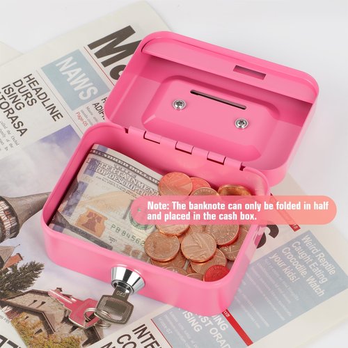 Cash Box with Lock Small Cute Coin Lock Box with Money Slot Mini Portable Gamblers Safe Box 4.5"x3.4"x2.4" Pink