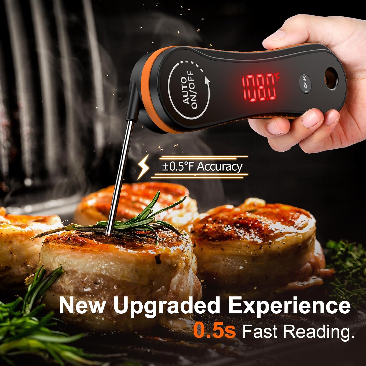 Skiennix Digital Meat Thermometer - Instant Read, ±0.5°F Accuracy, 180° Rotating Display, Waterproof Design