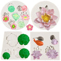 FCKEMLDS Lotus Flower Silicone Molds Lotus Leaf Fondant Mold Lily Pad Silicone Molds Lotus Root Mold For Cake Decoration Cupcake Topper Chocolate Candy Polymer Clay Gum Paste Set of 4