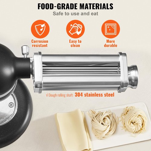 VEVOR Patsa Roller Attchemnt for KitchenAid Stand Mixer, Stainless Steel Pasta Maker Attachment, Pasta Maker Machine Accessory with 8 Adjustable Thickness Knob, KitchenAid Pasta Attachment by VEVOR
