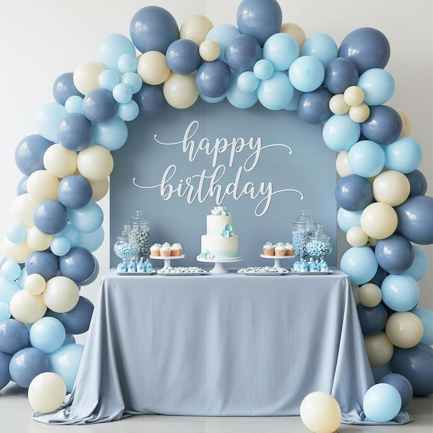 RUBFAC Dusty Blue Balloons - 129-Piece Latex Balloon Garland Kit for Weddings & Parties | Various Sizes 5-12 Inch