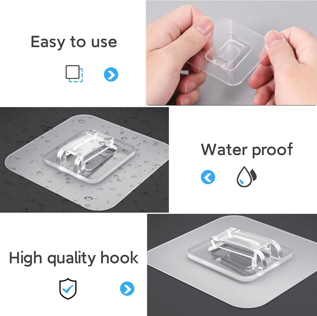 Skiennix Shower Caddy Hooks - 14 Pack Transparent Waterproof Adhesive Wall Hooks | No Drilling Required