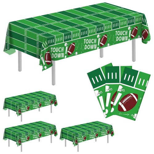 3 Pack Green Football Premium Plastic Tablecloth, 54 x 108 inch Football Disposable Tablecloths Rectangle Leakproof for Party Decorations Supplies, Picnic, Birthday (Green Football, Rectangle 3 Pack)