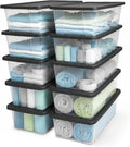 HOMZ 10-Pack Snaplock Storage Organizer Bins - Clear Plastic Containers with Lids, 6 Quart, Gray for Home & Office