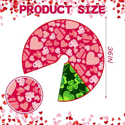 36 Inch Valentine/St Patricks Day Tree Skirt Valentine St Patricks Day Reversible Double Sided Print Mat for Holiday Party Indoor Outdoor Christmas Valentine St Patricks Day Tree Mat Decoration