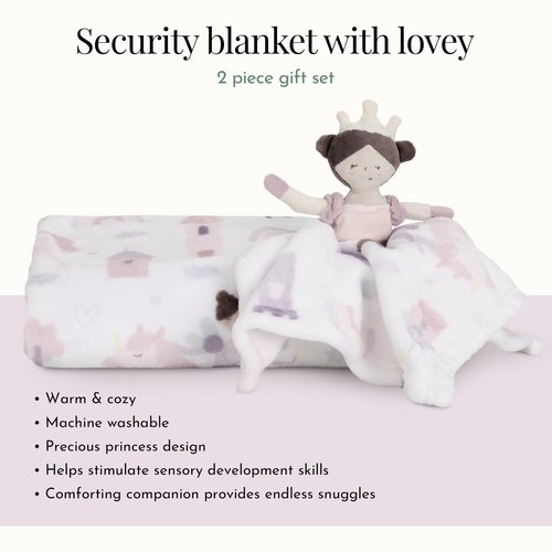 Evolur Princess Print 2 Piece Gift Set, Includes Blanket with Lovey, Warm and Cozy Baby Blanket, Machine Washable Nursery Bed Blanket, Soft and Charming Lovey