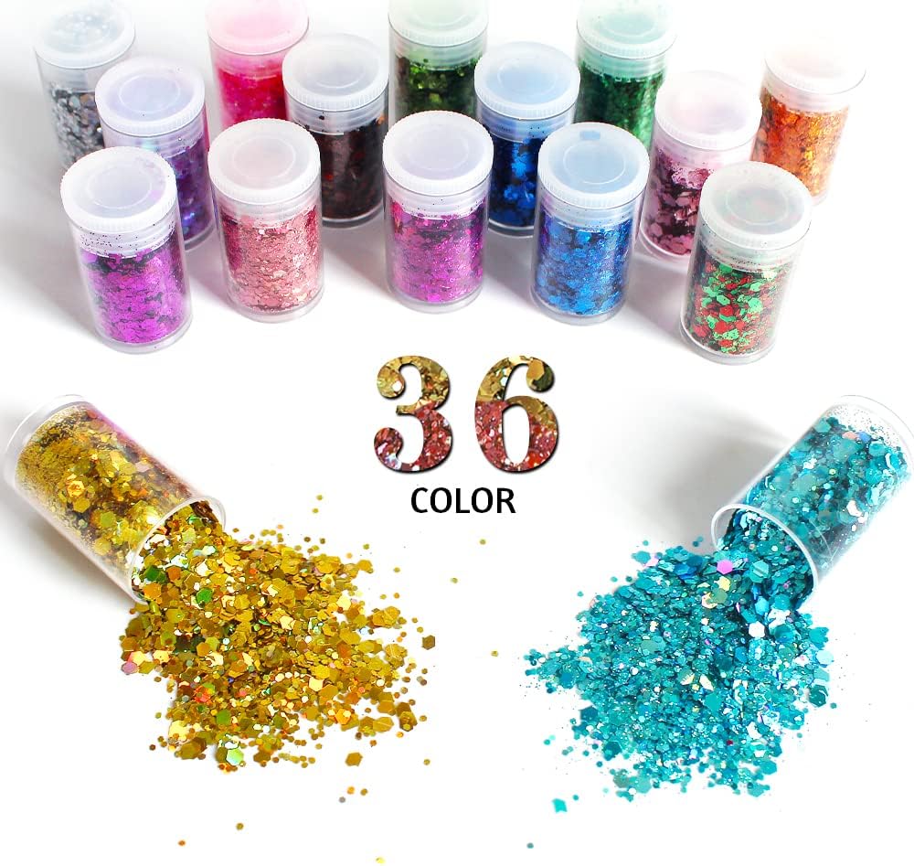 Skiennix Holographic Chunky Glitter Set - 36 Vibrant Colors for Crafts, Makeup, and Decorations