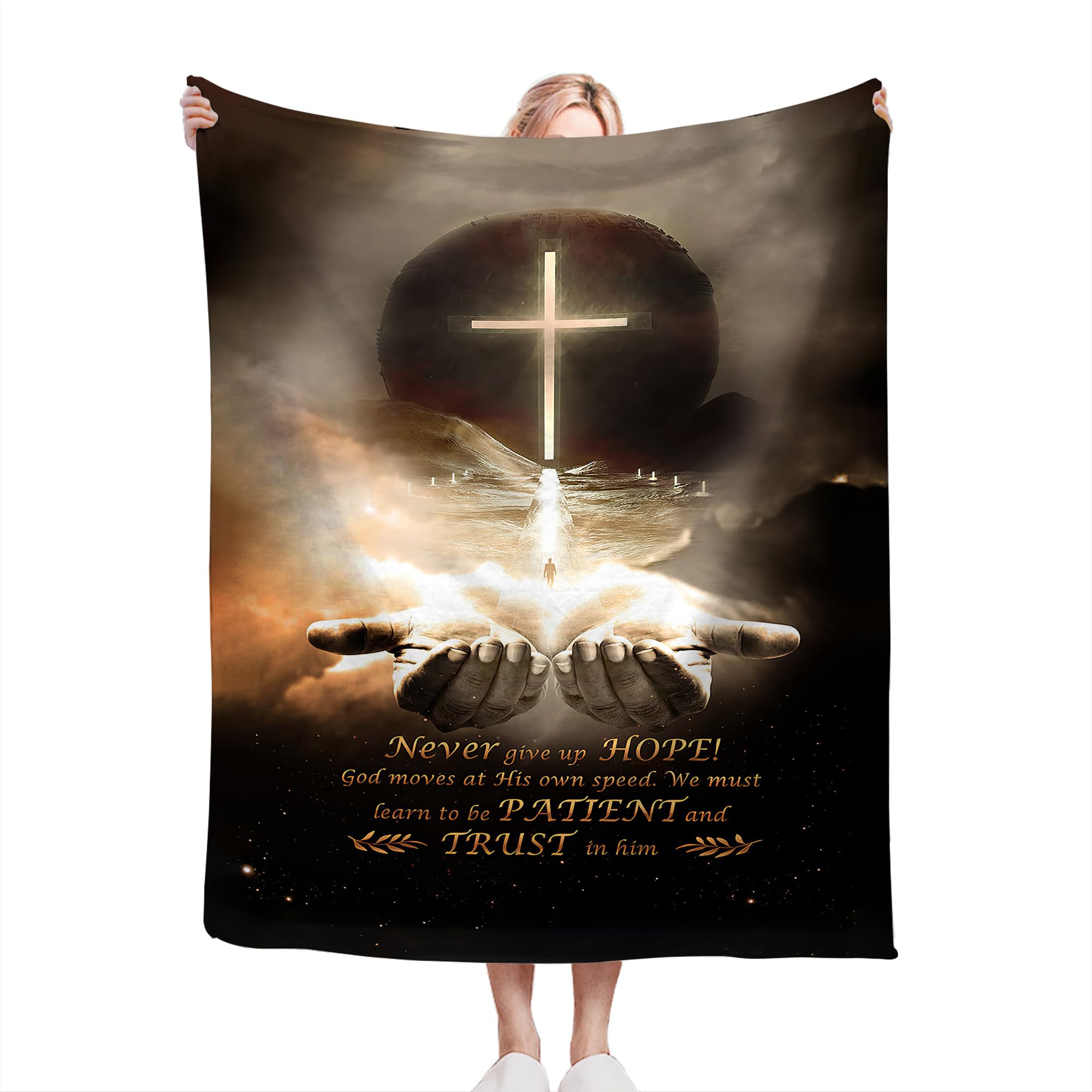 Christian Blanket Cross Hand of God Throw Blanket for Men Kids Teenagers Soft Cozy Warm Fuzzy Fleece Religious Christ Decor Blanket Gifts for Boys Women Girls Couch Sofa Bed 50"X40"