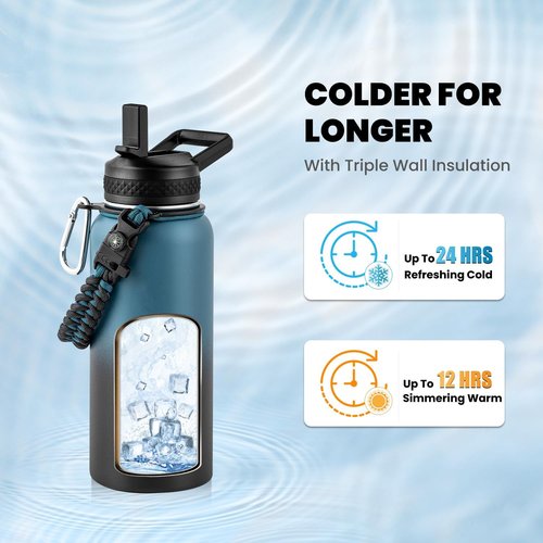 Hydro Flask Insulated Water Bottle - 32 Oz Triple Wall Vacuum Stainless Steel | Keeps Drinks Cold for 48 Hrs & Hot for 24 Hrs