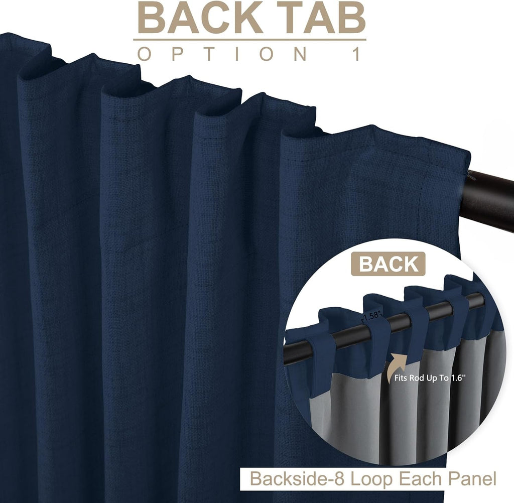 Skiennix 100% Blackout Linen Curtains - Thermal Insulated Drapes, 50" W x 72" L, Midnight Blue - 2 Panels Set