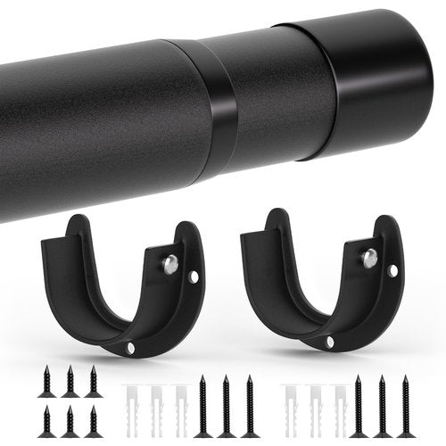 SUTINE Closet Rods for Hanging Clothes, 17 to 53 Inch Closet Rod, Heavy Duty Adjustable Clothes Hanging Bar Rod Matte Black Closet Poles for Wardrobes, Closet, Bathroom, Windows,1.3 Inch Diameter