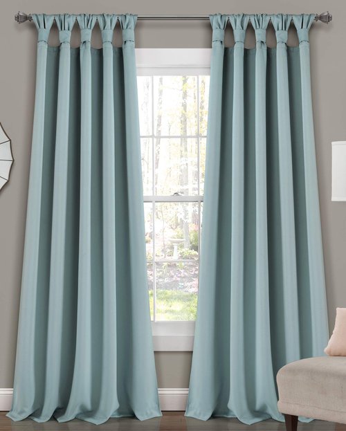 Lush Decor, Blue Insulated Knotted Tab Top Blackout Window Curtain Panel Pair