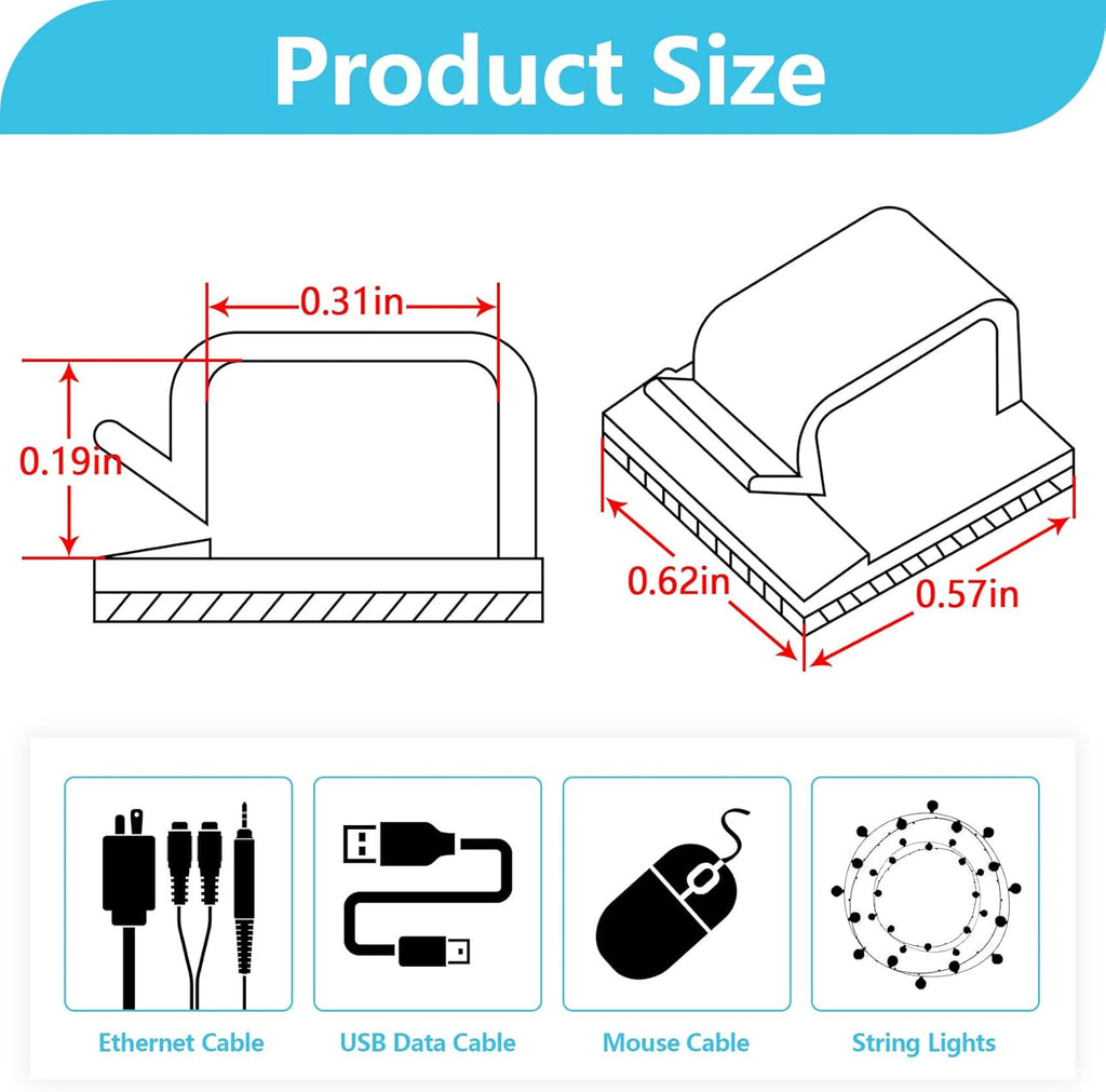 Abnii Cable Clips - 100PCS Adhesive Wire Organizer for Strong Wall & Desk Management | Clear Small