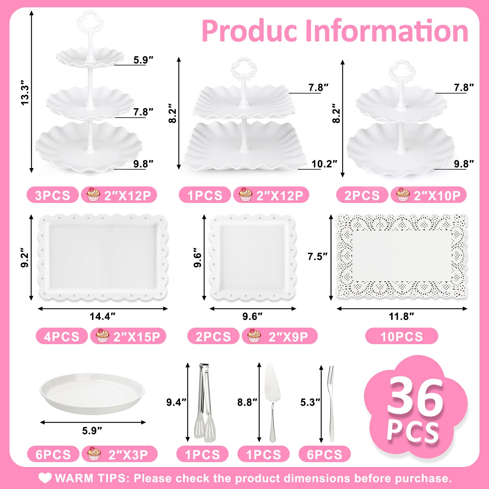 VISCOO 36 Pack Cupcake Stand, Dessert Table Display Set, 3-2 Tiered Tray Stand & Cupcake Holder Display Tower for Wedding, Serving Trays for Tea Party, Birthday, Dessert Stands for Baby Shower