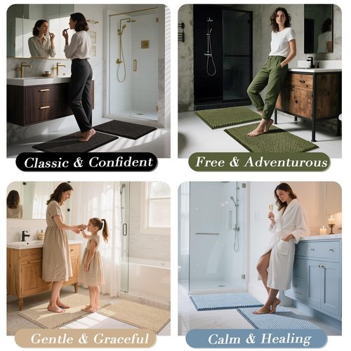 BSICPRO Bathroom Rugs Set 2 Piece-Chenille Bath Mats Non Slip-Thick Soft Absorbent Sage Bath Rug-Shower Floor Mat Machine Washable-Bathroom Decor Accessories (Olive Green, 20" x 32" Plus 16" x 24")