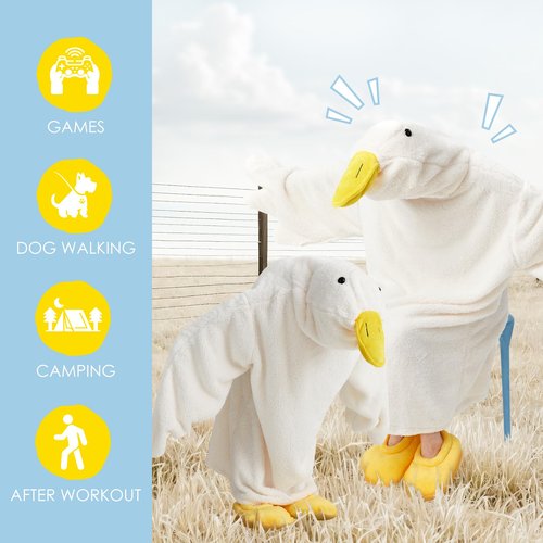 BRAFFWNE Wearable Blanket Hoodie, Oversized Blanket Hooded, Coverage with Easy Movement, Warm and Cozy Flannel, Gift for Kids (White Goose, Adult)