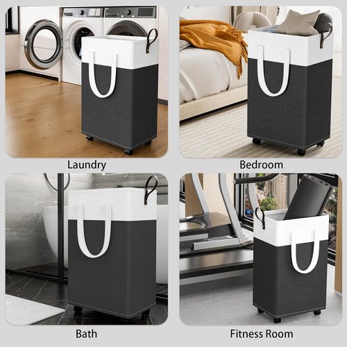 HomeHacks 75L Waterproof Rolling Laundry Hamper - Collapsible Basket with 4 Wheels for Easy Transport | Gray