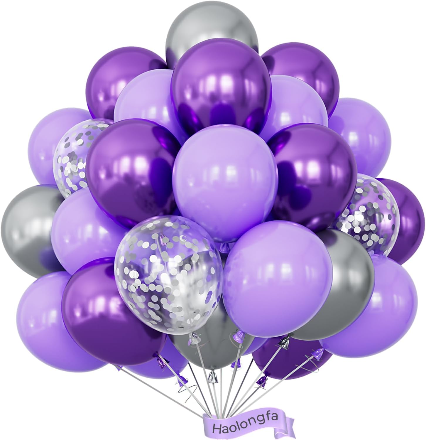 Skiennix 12-Inch Purple and Silver Balloons - 60pcs Pastel Lavender Confetti for Parties & Celebrations
