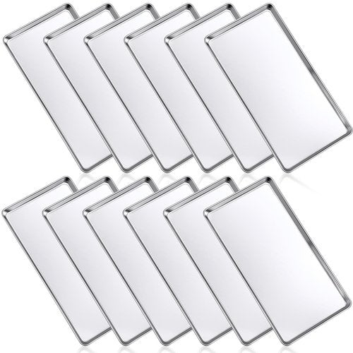 Mimorou 12 Pcs Baking Sheet Stainless Steel Cookie Sheet Small Metal Pans Professional Rectangle Oven Trays Kitchen Baking Cooking Oven and Toaster, Dishwasher Safe(13.7 x 9.8 Inches)