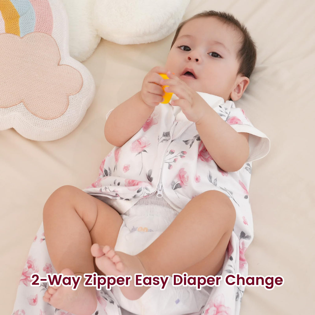 david's kids 3 Pack 100% Organic Cotton Baby Sleep Sack 6-12 Months, Ultra Soft Baby Wearable Blankets with 2-Way Zipper, Comfy Sleeping Bags for Infant Newborn Boys Girls Neutral, Medium Size, Floral