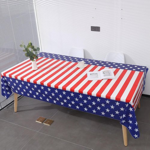 Independence Day Tablecloth - 2 Pack Waterproof Disposable Rectangle Covers | 54x108 in for Patriotic Celebrations