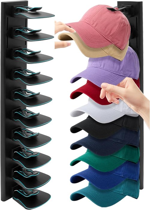 Hat Rack Organizer by [Brand Name] - Holds Up to 20 Baseball Caps | Wall-Mounted or Door-Mounted, Black