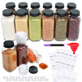 15 Pack 8oz Glass Spice Jars with Grinders, Square Spice Bottles with Deeper Shaker Lids & Airtight Metal Caps, Seasoning Containers with Labels for Spice Organization, Fits Cabinet, Spice Rack