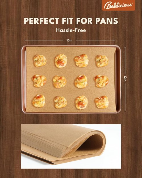 Baklicious Unbleached Parchment Paper Baking Sheets - 220 Heavy Duty Pre-Cut Sheets for Air Fryer & Oven