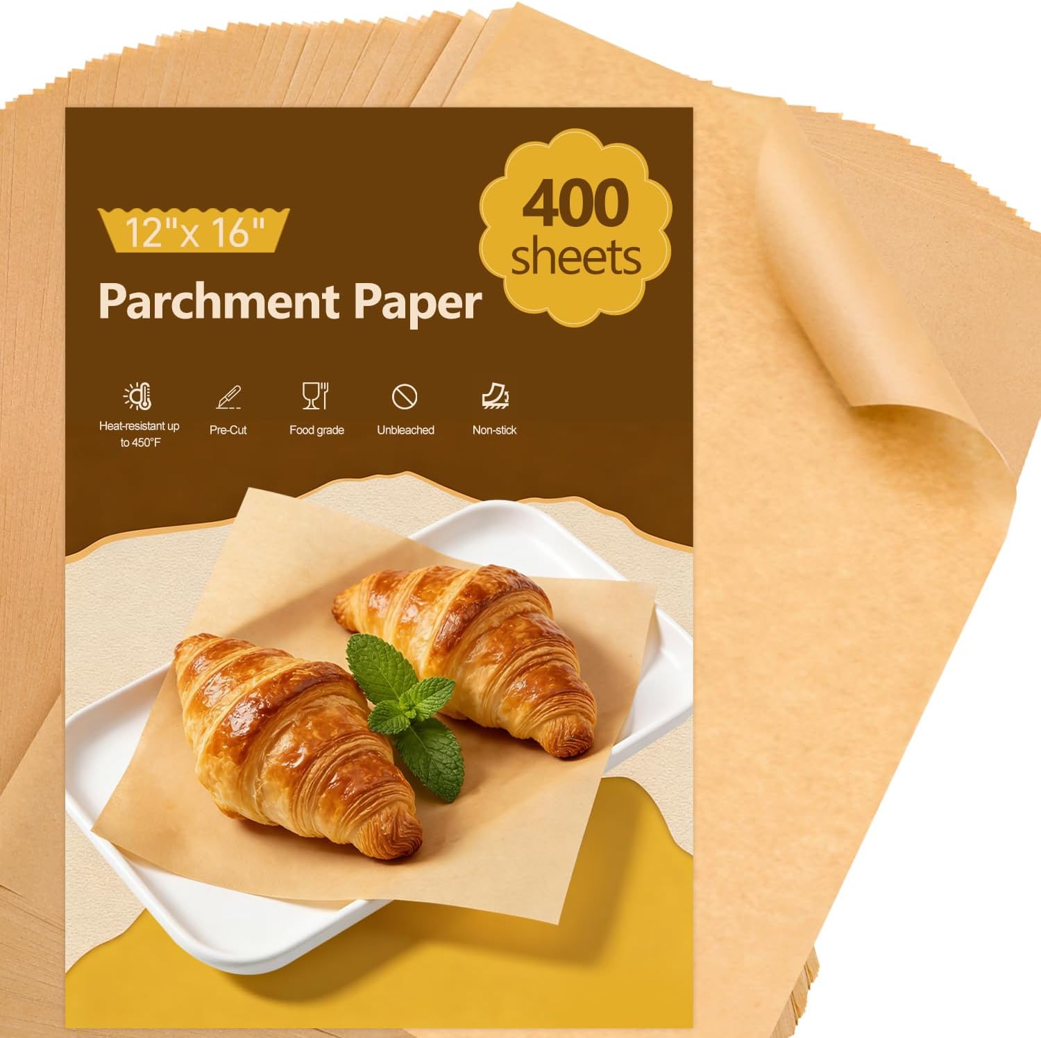 Unbleached 400Pcs Silicone Coated Parchment Paper Sheets | 12x16 Inch Non-Stick Baking Paper for Oven & Air Fryer