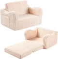MOMCAYWEX Kids Sofa - 2-in-1 Flip-Out Foam Couch with Soft Sherpa Cover | Cozy Cream Lounge Chair