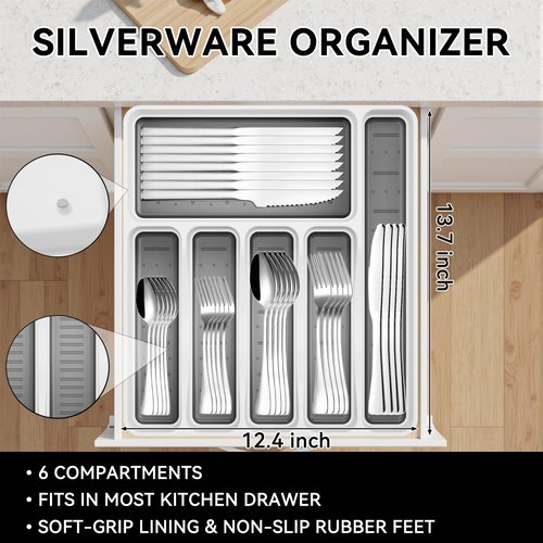 49-Piece Stainless Steel Silverware Set with Cutlery Organizer, Service for 8 with Steak Knives and Kitchen Utensils