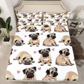 Cute Pug Dog Bed Sheet Set Cartoon Animal Fitted Sheet for Kids Children Teens Kawaii Pet Dog Bedding Set Hippie Pug Puppy Bed Cover No Flat Sheet Dog Lovers Bedroom Decor 3Pcs Queen Size