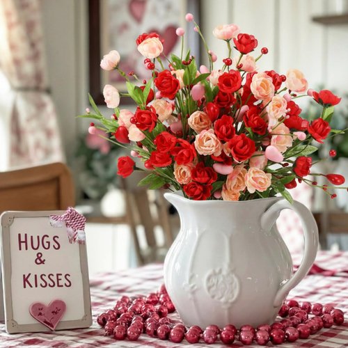 Suncalla 12 Pcs Valentines Day Decoration Rose Floral Picks 16 Inch Red Pink Heart Artificial Flower Berry Stems Flower Branches for Valentine's Day Wedding Anniversary Vase Table Centerpieces Decor