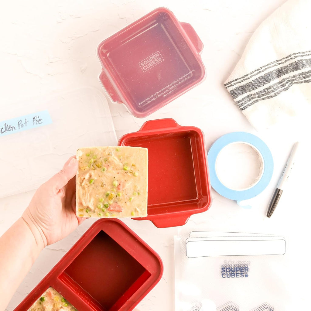 Souper Cubes Stoneware Baking Dishes - Premium Mini Ceramic with Silicone Covers, Set of 2 | 5" x 5", Cranberry