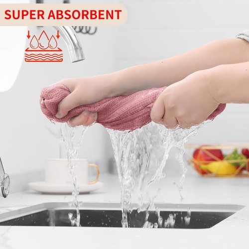 Homaxy 100% Cotton Waffle Weave Kitchen Dish Towels - Ultra Soft & Absorbent, 13 x 28 Inches, 8-Pack in Dried Rose