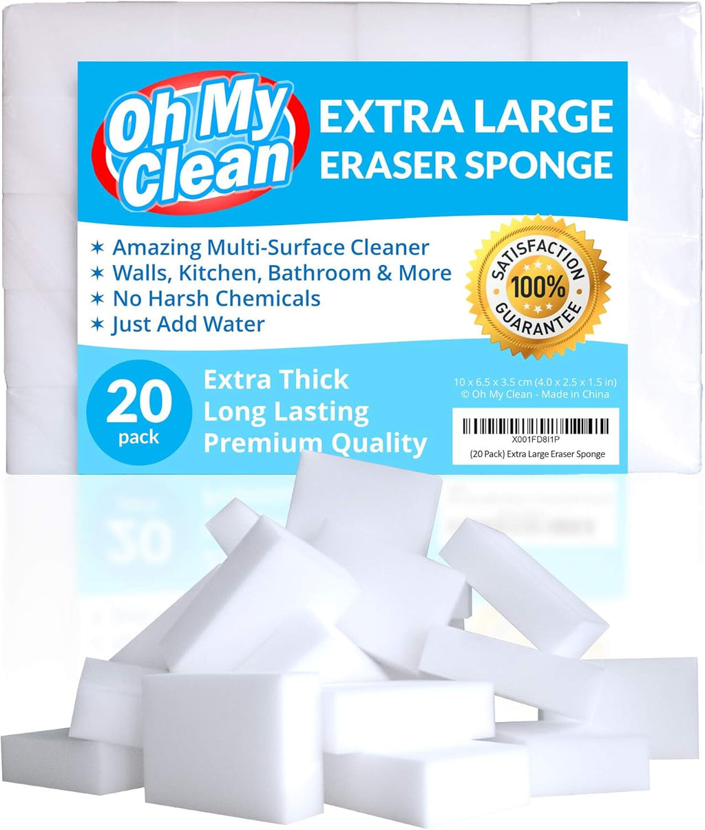 Skiennix Extra Large Eraser Sponge - Extra Thick, Long-Lasting Melamine Cleaning Pads | 20 Pack, White