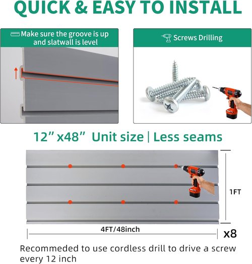 FRAYSCENT Slat Wall Paneling - Durable Garage Storage System | PVC Tool Organizer, Grey 4ft x 8ft