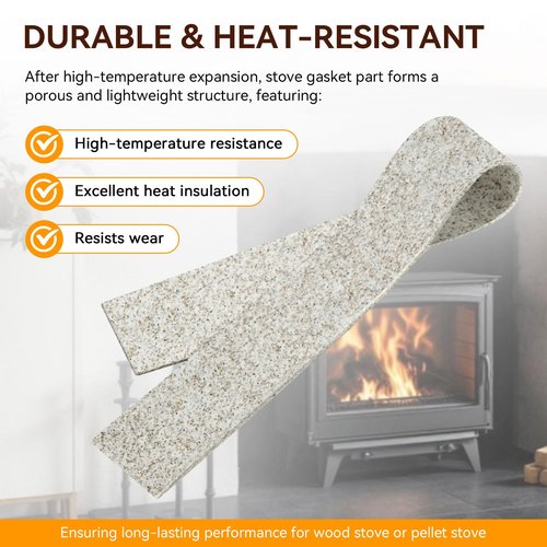 Dairrr Fuuu Wood Stove Expanding Gasket Replacement for Dutchwest Stove 6" Catalytic Combustor Part 2460 2461 2462, Replaces Castings Part 1203533A, 20" Long x 2" Wide, 1 Pack