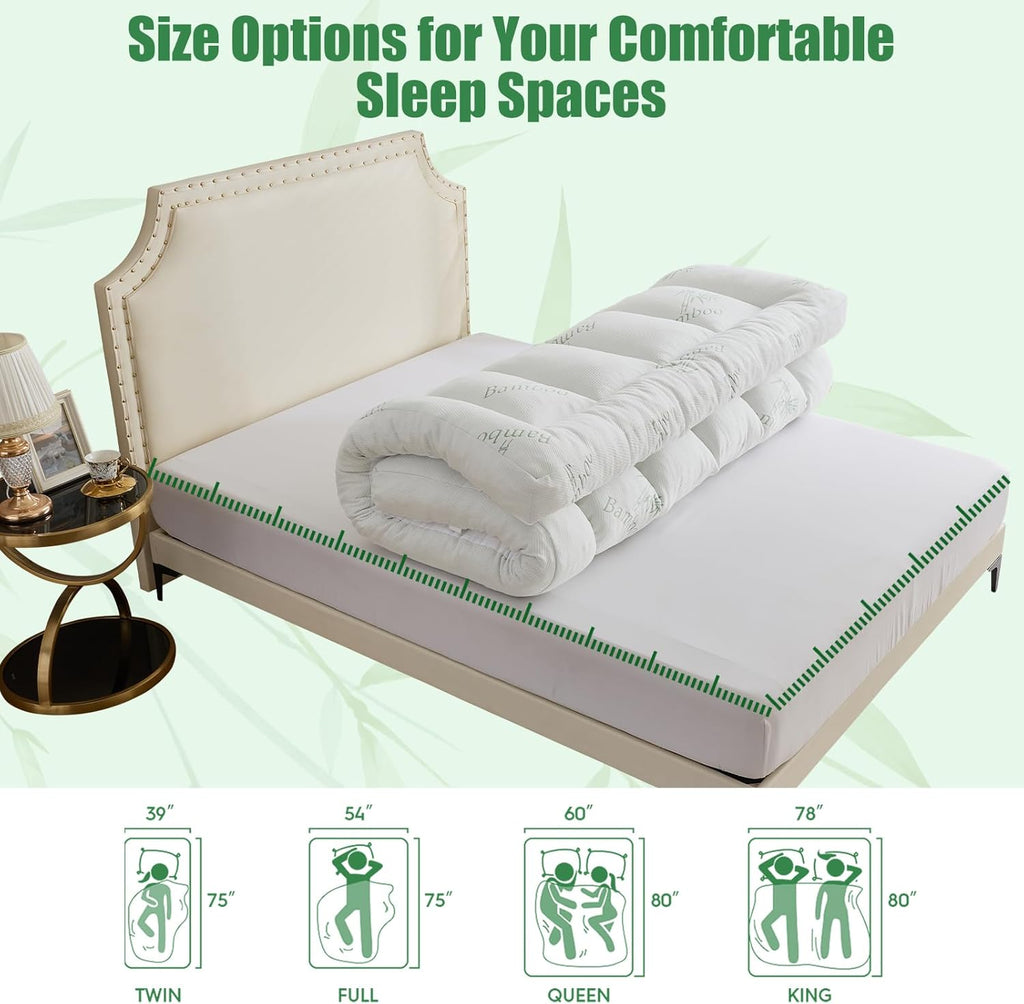 WhatsBedding 5-Inch Memory Foam Mattress Topper - Soft Bamboo Viscose, Breathable Design, Queen Size 80x60in