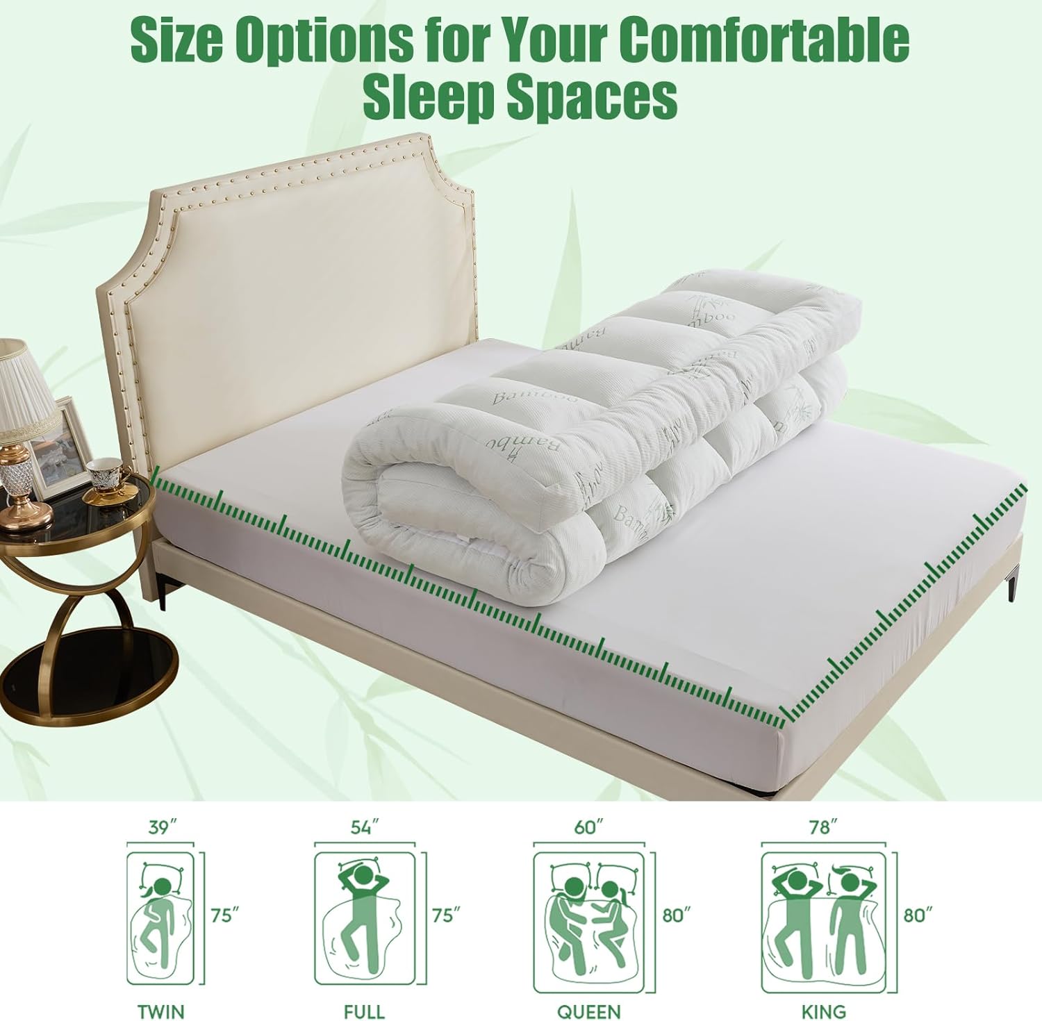 WhatsBedding 5-Inch Memory Foam Mattress Topper - Soft Bamboo Viscose, Breathable Design, Queen Size 80x60in