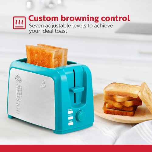 Holstein Housewares 2-Slice Toaster - Extra-Wide Slots, 7 Browning Settings, Compact Stainless Steel, Teal