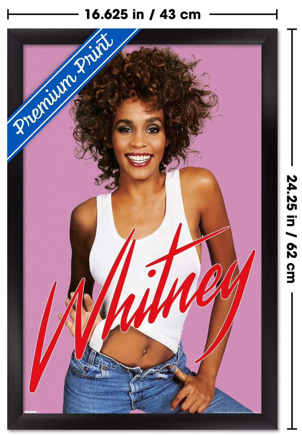 Trends International Whitney Houston - Jeans Wall Poster, 22.4L x 14.7W, Black Framed Version