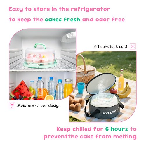 Cake Carrier With Lid And Handle, Bpa-Free Cake Holder With Lid For 10 Inch Round Cake Carrier With 10 pcs Round Golden Cake Boards And Portable Insulated Bag